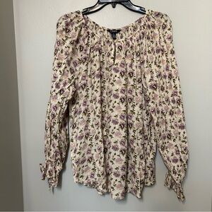 Chaps Women's Top Blouse Sz M Floral Flowy Boho Chic Peasant Long Sleeve EUC